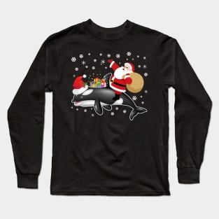 Funny Santa Claus Riding Orca Christmas Whale Long Sleeve T-Shirt